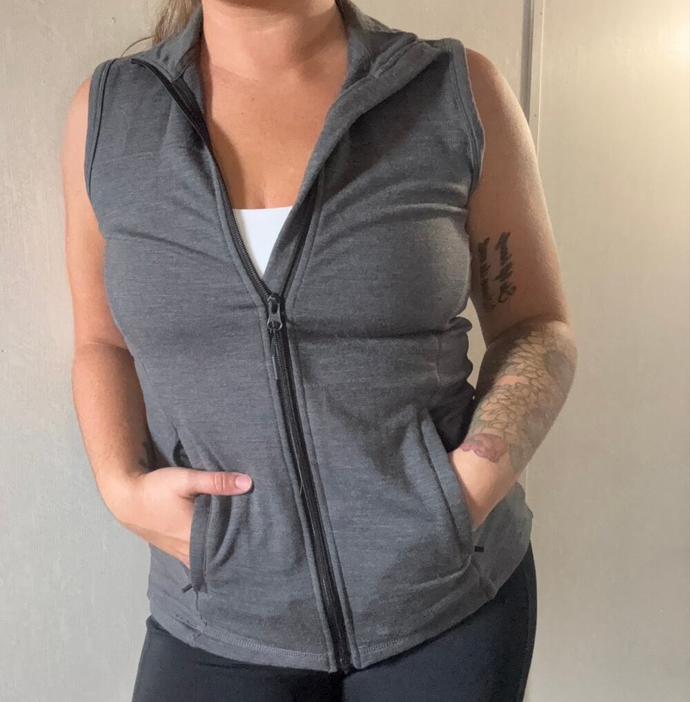 Woolx Women’s Merino Wool Full Zip Vest Gray Small